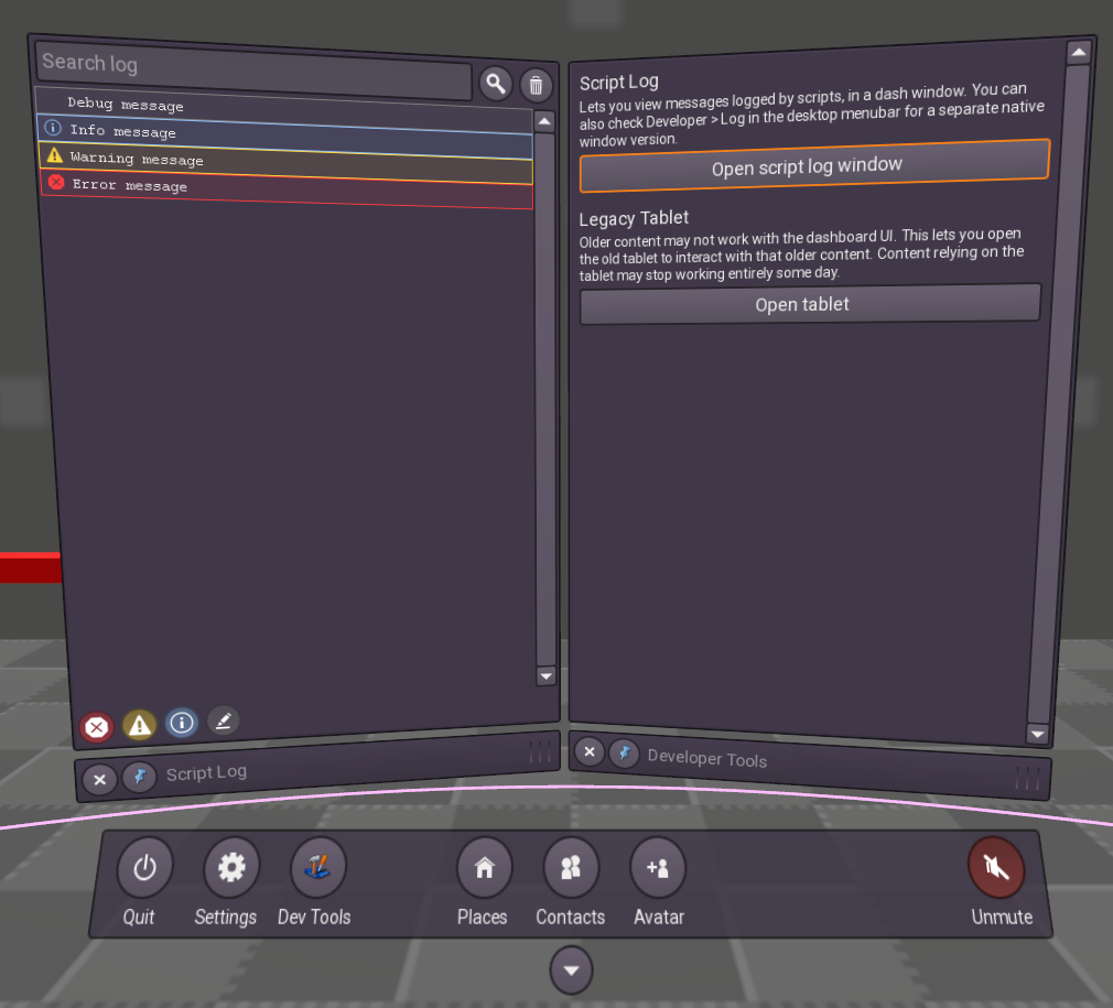 New dashboard with new Script Log window.