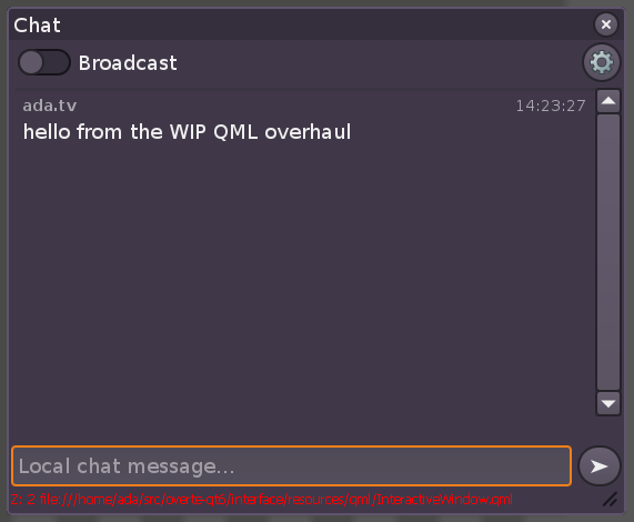 Screenshot of the work-in-progress QML Chat.