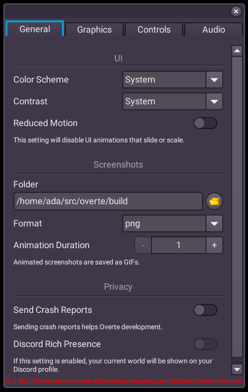Screenshot of the work-in-progress QML settings UI.
