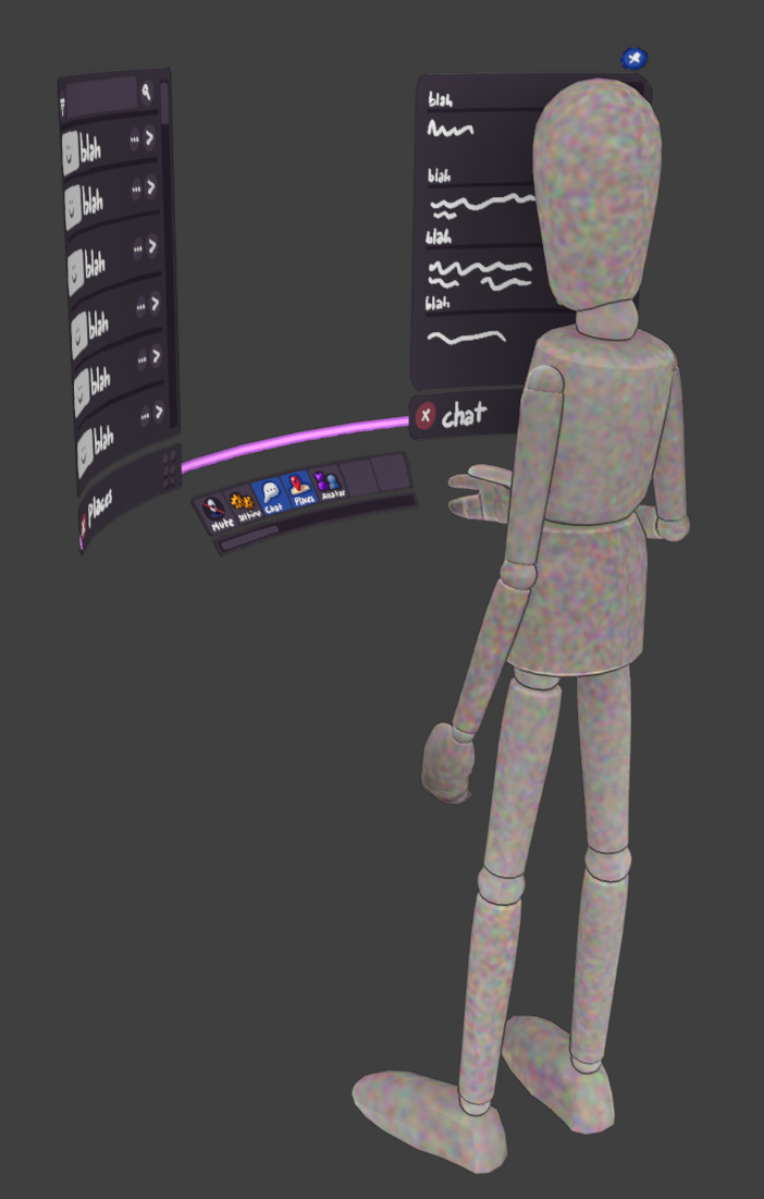3D render with Woody's cousin "man_stolen" looking at the dashboard mock-up.